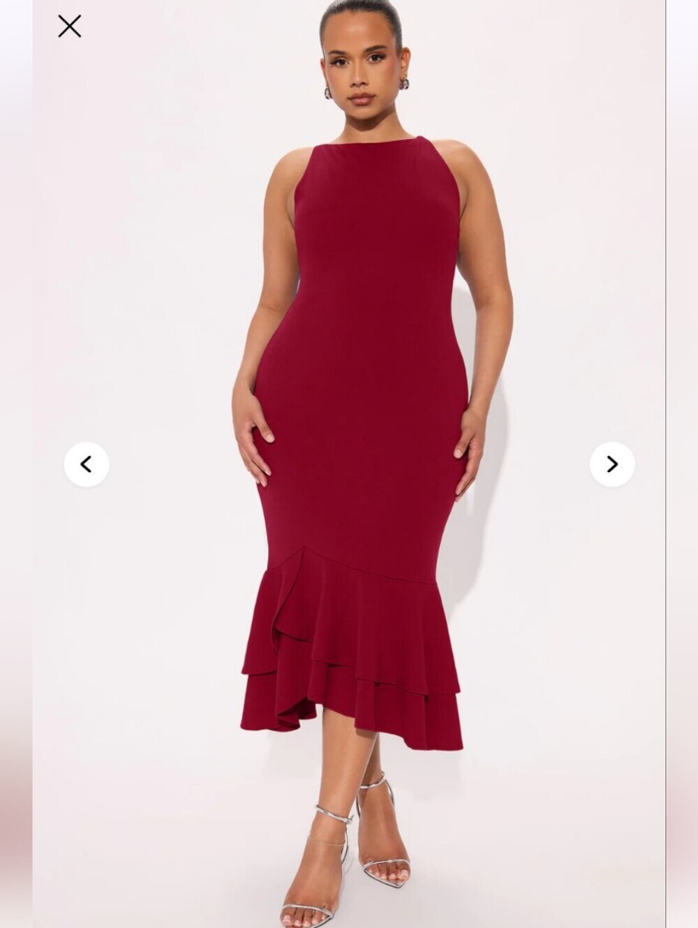 Fashion Nova Laila Asymmetrical Crepe Midi Dress - Dark Red 1X (EUC)